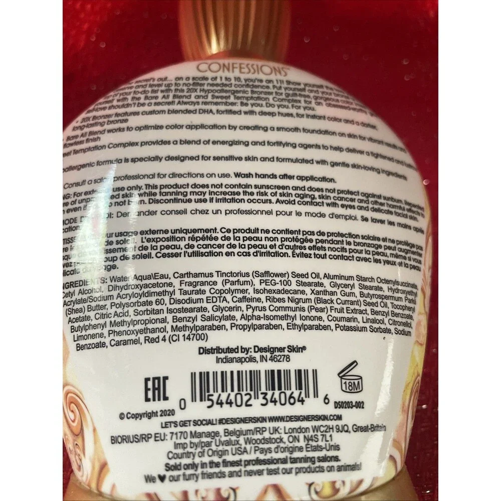 Designer Skin Confessions 20x Hypoallergenic Bronzer Tanning Lotion New
